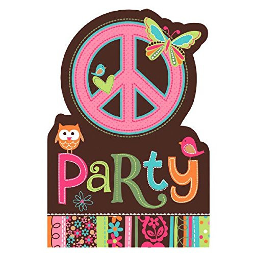 amscan Hippie Chick Birthday Party Invitations Cards Supply (8 Pack), 6 1/4" x 4 1/4", Multicolor