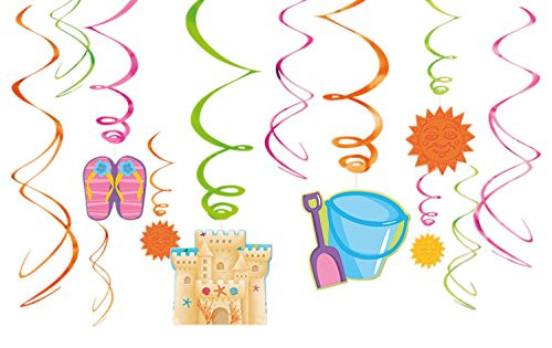 Amscan Sun-Sational Summer Luau Party Fun in The Sun Swirl Decorations (12 Pack), Multi Color, 10 x 9.5"