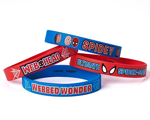 Marvel's Ultimate Spider-Man Birthday Party Rubber Bracelet Favour, Pack Of 4, Blue/Red , 2.5 " X .5", Rubber