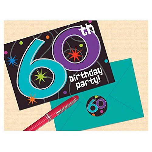 60th Birthday Party Invitations, 8 Pieces, Made from Paper, 4 1/4" x 6 1/4" by Amscan