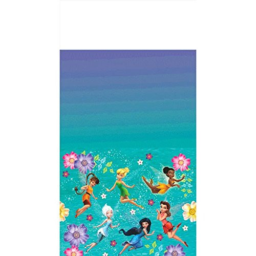 Disney Tinkerbell Plastic Printed Table Cover Birthday Party Tableware Decoration (1 Piece), Purple/Blue, 54" x 96".