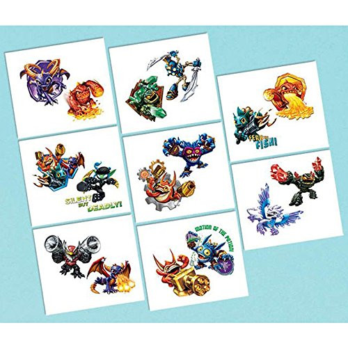 amscan Skylanders Temporary Tattoos Birthday Party Favors (16 Pack), 2" x 1 3/4", Multicolor