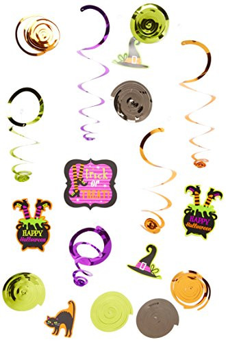 amscan Family Friendly Halloween Witches Brew Swirl Ceiling Hanging Decoration, Foil, Pack of 12