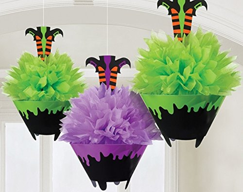 amscan Friendly Witch Fluffy Halloween Trick Or Treat Party Decoration (3 Piece), Multicolor, 10 1/2"
