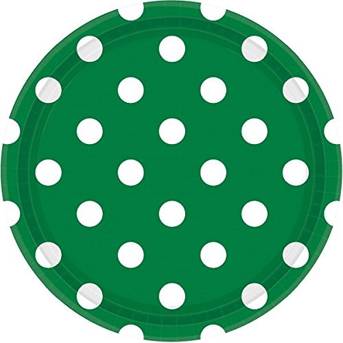 amscan Dots Disposable Round Paper Plates Dishware (8 Piece), 9", Festive Green/White