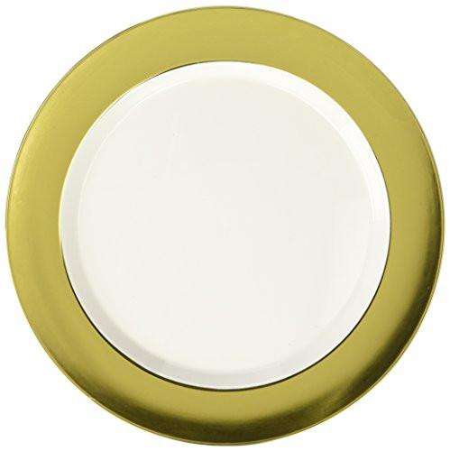 Amscan 430583.19 Premium Plastic Round party-plates, 10 1/4 inches, White with Gold Border