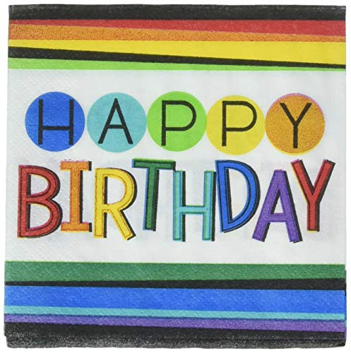 Amscan 501836 Party Supplies Rainbow Birthday Beverage Napkins, One Size, Multi Color