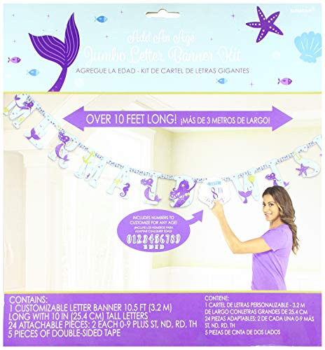 amscan 121975 Jumbo Add-an- Age Letter Banner | Mermaid Wishes Collection | Birthday, Multicolor, One Size