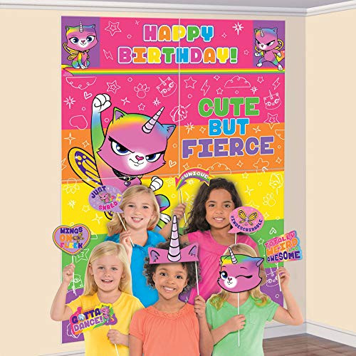 Amscan Rainbow Butterfly Unicorn Kitty Scene Setter Wall Decoration with Photo Props (1)