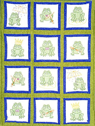 Jack Dempsey Themed Stamped White Quilt Blocks 9"X9" 12/Pkg-Frogs
