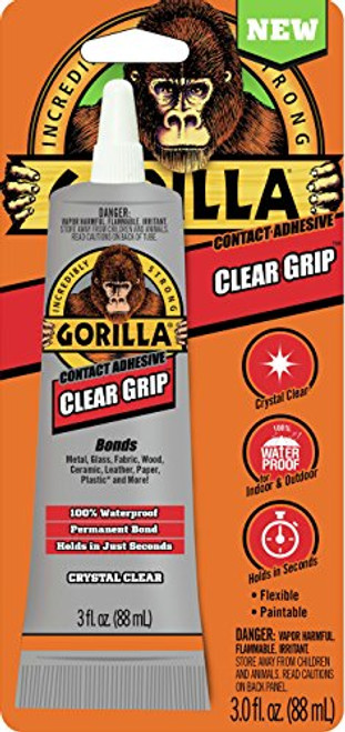 Gorilla Clear Grip Contact Adhesive, Waterproof, 3 ounce, Clear, (Pack of 1)
