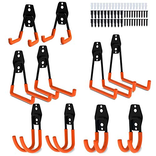 Garage Storage Utility Hooks, 10 Pack Heavy Duty Wall Mounted Tool Holder Double Hooks for Ladders Chair Organizing Power Tools, Bulk Items