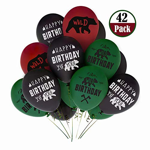 JOLLYSTYLE 42Ct Wild One Birthday Party Decorations Balloons - Woodland/Christmas/Lumberjack First Birthday Party Supplies Favors