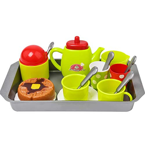 Mrocioa Tea Party Set for Little Girls Pretend Play Food Toys, 16pcs Kids Tea Time Toys with with Dessert and Tea Tray