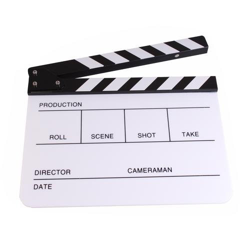 PMLAND Professional Studio Camera Photography Video Acrylic Clapboard Dry Erase Director Film Movie Clapper Board Slate with White/Black Sticks
