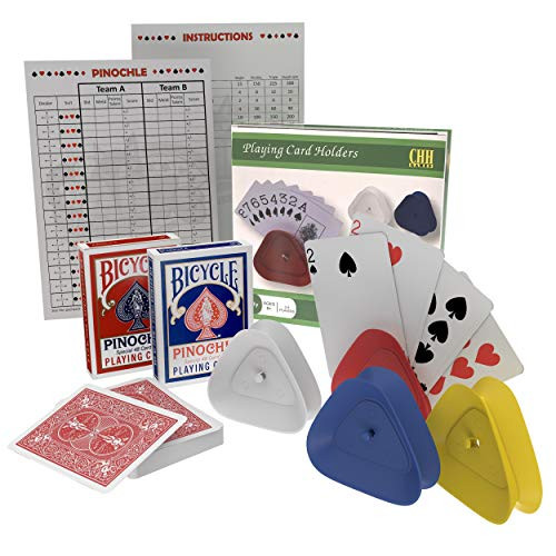 Pinochle Card Game Gift Box Set with Authentic USA Made Bicycle Playing Cards, Four Card Holders and Score Pad with Game Instructions by All7s