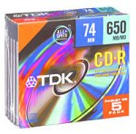 TDK 5-Pack of 74-Minute CD-R Discs (CDR74FXM5G)
