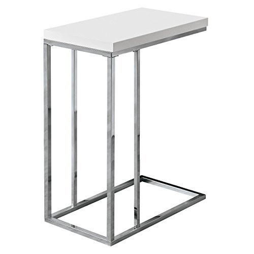 Monarch Specialties I 3008, Accent Table, Chrome Metal, Glossy White