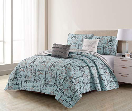 Harper Lane Travel to Paris Quilt Set, Full/Queen, Blue