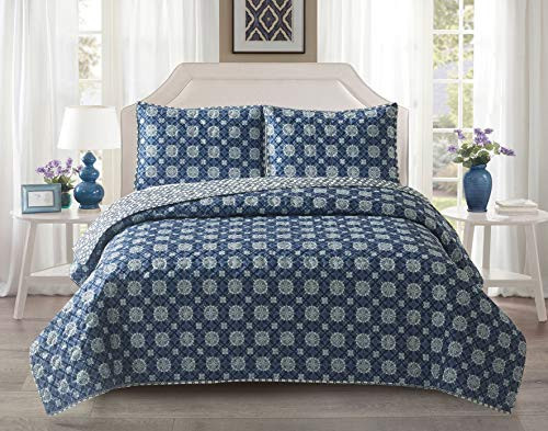 Harper Lane Mandala Ironwork Quilt Set, Full/Queen, Blue