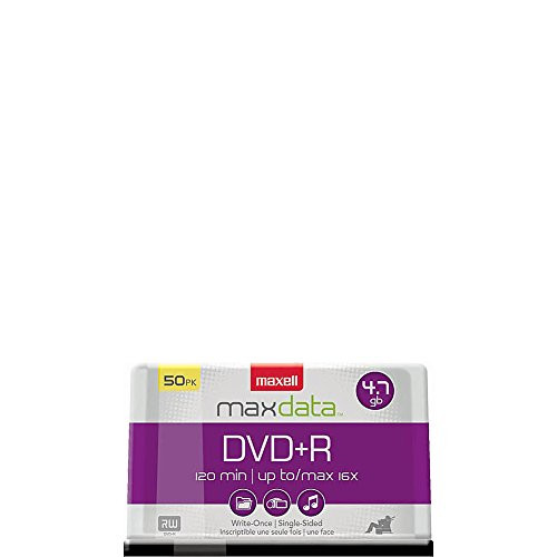 Maxell DVD+R Recordable Media Spindle, 4.7GB/120 Minutes, Pack of 50