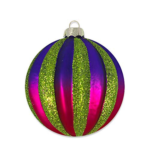 kat + annie Ombre Green Glitter Ribbed Round Ornament, Blue, Pink