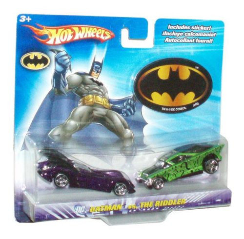 Hot Wheels Year 2006 DC Comics 1:64 Scale 2 Pack Die Cast Car - Batman Batmobile vs. The Riddler Car Plus Bonus Sticker