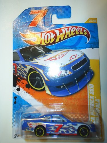2011 Hot Wheels NASCAR DANICA PATRICK 2010 CHEVY IMPALA HW PREMIERE 37 of 50, #37 blue white flames with hot wheels logo and racing number 7