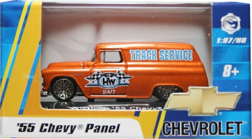 Hot Wheels 1:87 / HO Scale '55 Chevy Panel (Orange 'Track Service Vehicle & Acrylic Display Case Hot Wheels 1:87 / HO Scale '55 Chevy Panel (Orange 'Track Service Vehicle & Acrylic Display Case