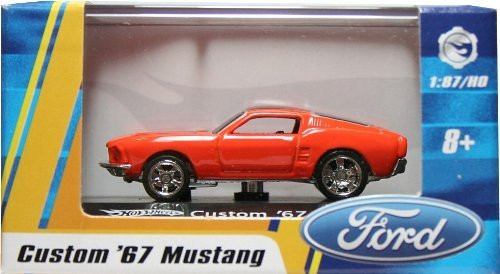 1:87 / HO SCALE CUSTOM '67 MUSTANG (ORANGE) Hot Wheels Vehicle & Acrylic Display Case