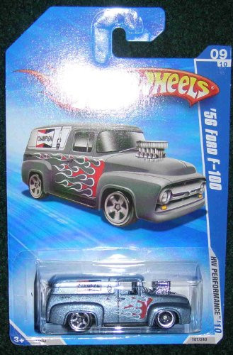 HOT WHEELS 2010 HW PERFORMANCE 09 OF 10 SILVER W/FLAMES CHAMPION SPARK PLUGS '56 FORD F-100