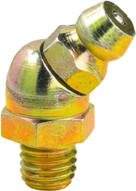 Lumax LX-3013 Gold/Silver 1/4"-28 Taper Thread (SAE-LT) 45 Degree 0.81" Long Grease Fitting, (Pack of 100)