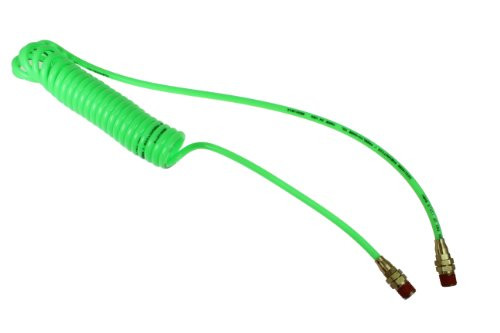 Coilhose Pneumatics PR532-10B-G Flexcoil Polyurethane Coiled Air Hose, .160-Inch ID, 10-Foot Length with (2) 1/4-Inch MPT Swivel Fittings, Neon Green