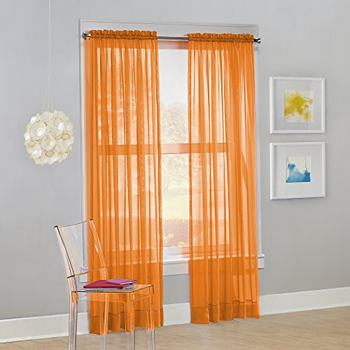 No. 918 Calypso Sheer Voile Rod Pocket Curtain Panel, 59" x 63", Orange