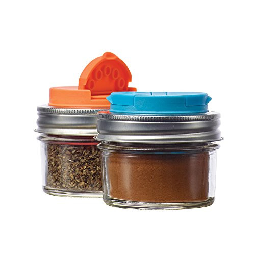 Jarware 82642 Spice Lids for Regular Mouth Mason Jars, Set of 2, Orange and Blue