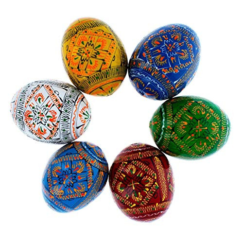 Set of 6 Geometric Ukrainian Pysanky Wooden Easter Eggs 2.25 Inches Set of 6 Geometric Ukrainian Pysanky Wooden Easter Eggs 2.25 Inches