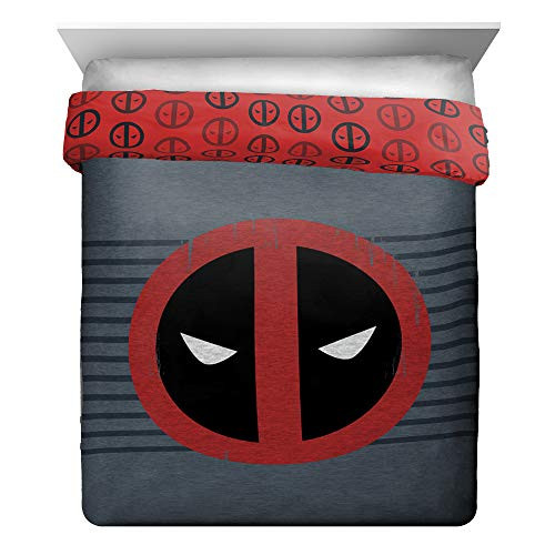 Jay Franco Marvel Deadpool Stripes Full/Queen Comforter, Red