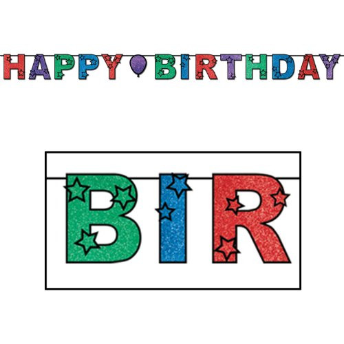 Beistle 50156-MC Glittered Happy Birthday Streamer, 8-1/2-Inch by 10-Feet