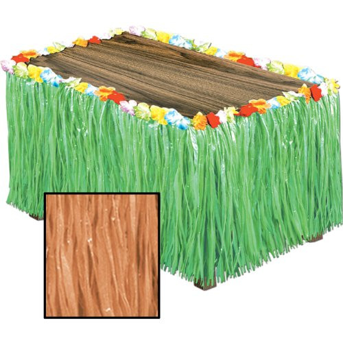 Artificial Grass Flowered Table Skirting (natural) Party Accessory  (1 count) (1/Pkg)