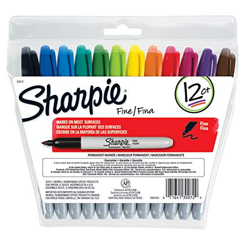 Sharpie 30072 Permanent Markers, Fine Point, Assorted Colors, 12 Count