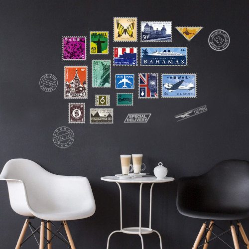 DecalMile Stamp Eiffel Tower Big Ben Wall Stickers Removable DIY Wall Decals Murals For Living Room Travel Agency