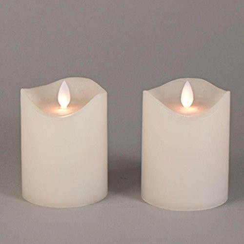 Gerson 43711 - 4" Bisque Wavy Edge Battery Operated LED Wax Candle Light with Timer (2 pack)
