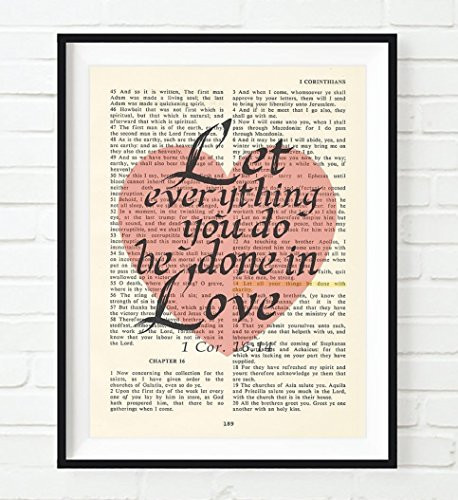Let Everything You Do Be Done in Love, 1 Corinthians 16:14, Christian Art Print, Unframed, Vintage Bible Page Verse Scripture Home Decor Inspirational Poster Gift, 8x10 Inches