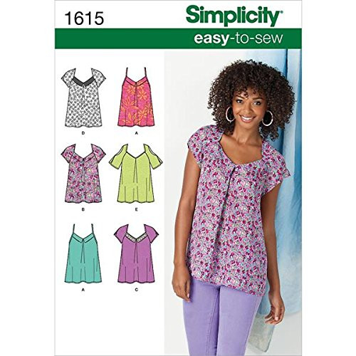 Simplicity Easy-to-Sew Pattern 1615 Misses Tops with Variations Size 6-8-10-12-14