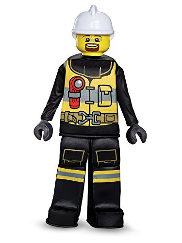 Disguise Lego Firefighter Prestige Costume, Black/Yellow, Large (10-12)
