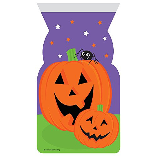 Creative Converting 70802 Pumpkin Face Cello Zip Shaped Bags, One Size, Multicolor