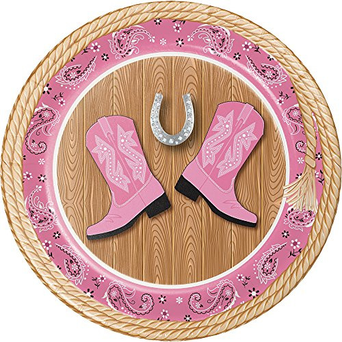Creative Converting 8 Count Sturdy Style Paper Dessert Plates, 6 7/8", Pink Bandana Cowgirl