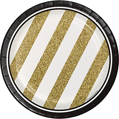 Creative Converting 317547 8-Count Sturdy Style 7-Inch Paper Dessert Plates, Black and Gold,