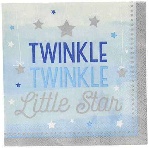 Creative Converting 322231 One Little Star Boy - Twinkle Luncheon Napkins, 6.5" x 6.5", Multicolor