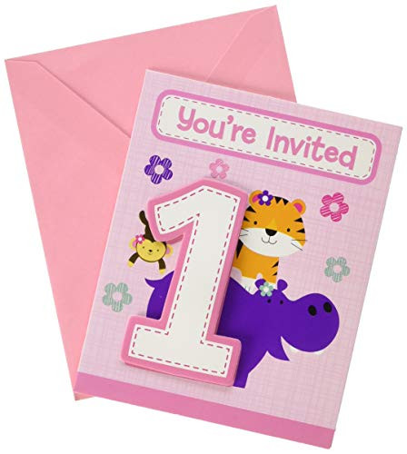 Creative Converting 324620 One Is Fun Girl Invitations, 5" x 4", Multicolor